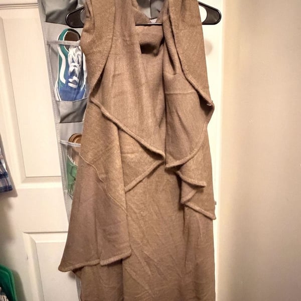 Elietian Women's Brown Sleeveless Open Front Hooded Knit Vest