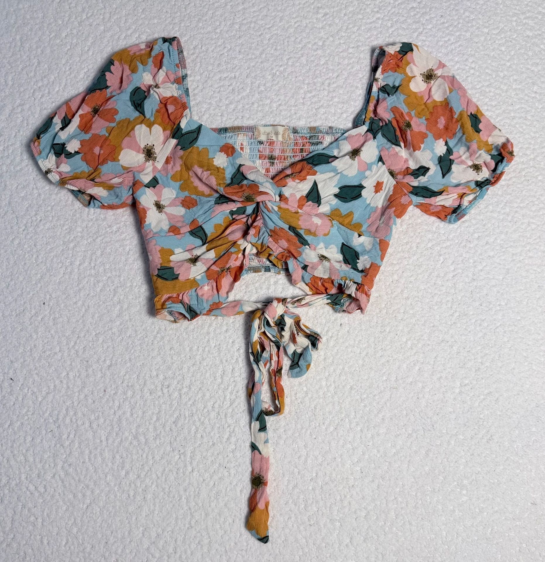 Altar'd State Floral Smocked Twist Front Crop Top NWT 1