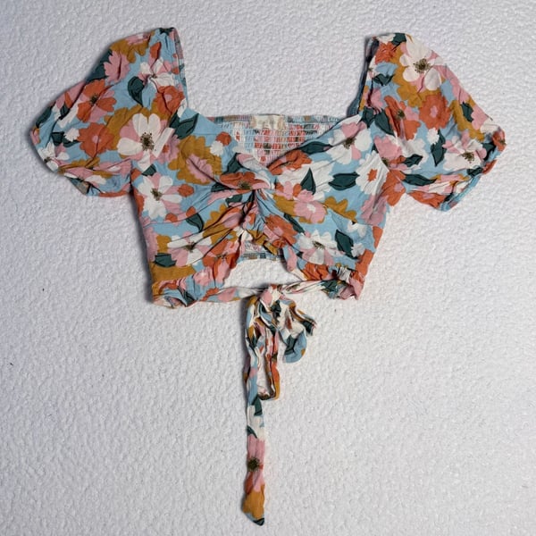 Altar'd State Floral Smocked Twist Front Crop Top NWT