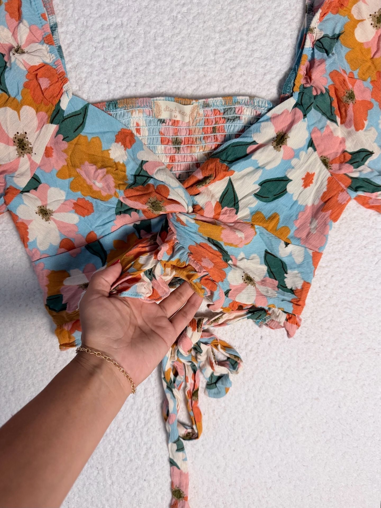 Altar'd State Floral Smocked Twist Front Crop Top NWT 2