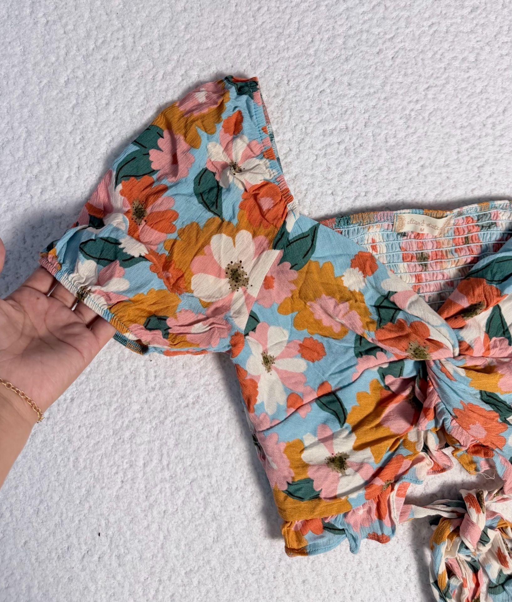 Altar'd State Floral Smocked Twist Front Crop Top NWT 3