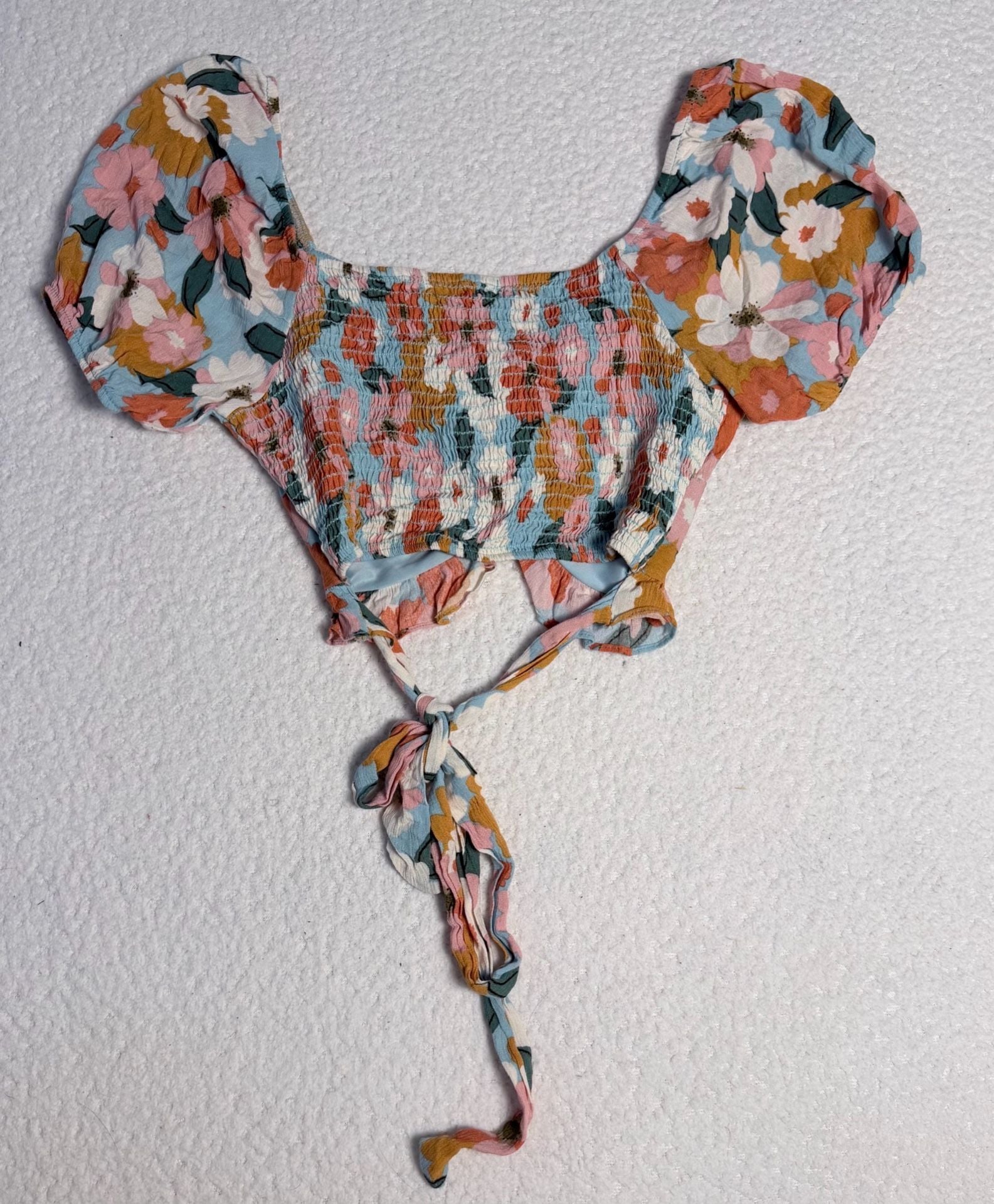 Altar'd State Floral Smocked Twist Front Crop Top NWT 6