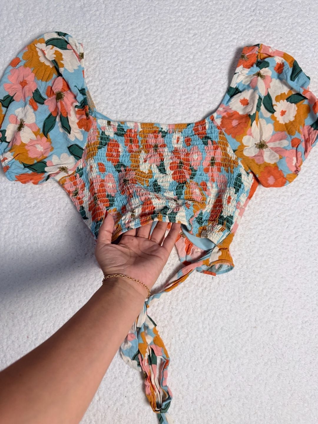 Altar'd State Floral Smocked Twist Front Crop Top NWT 7