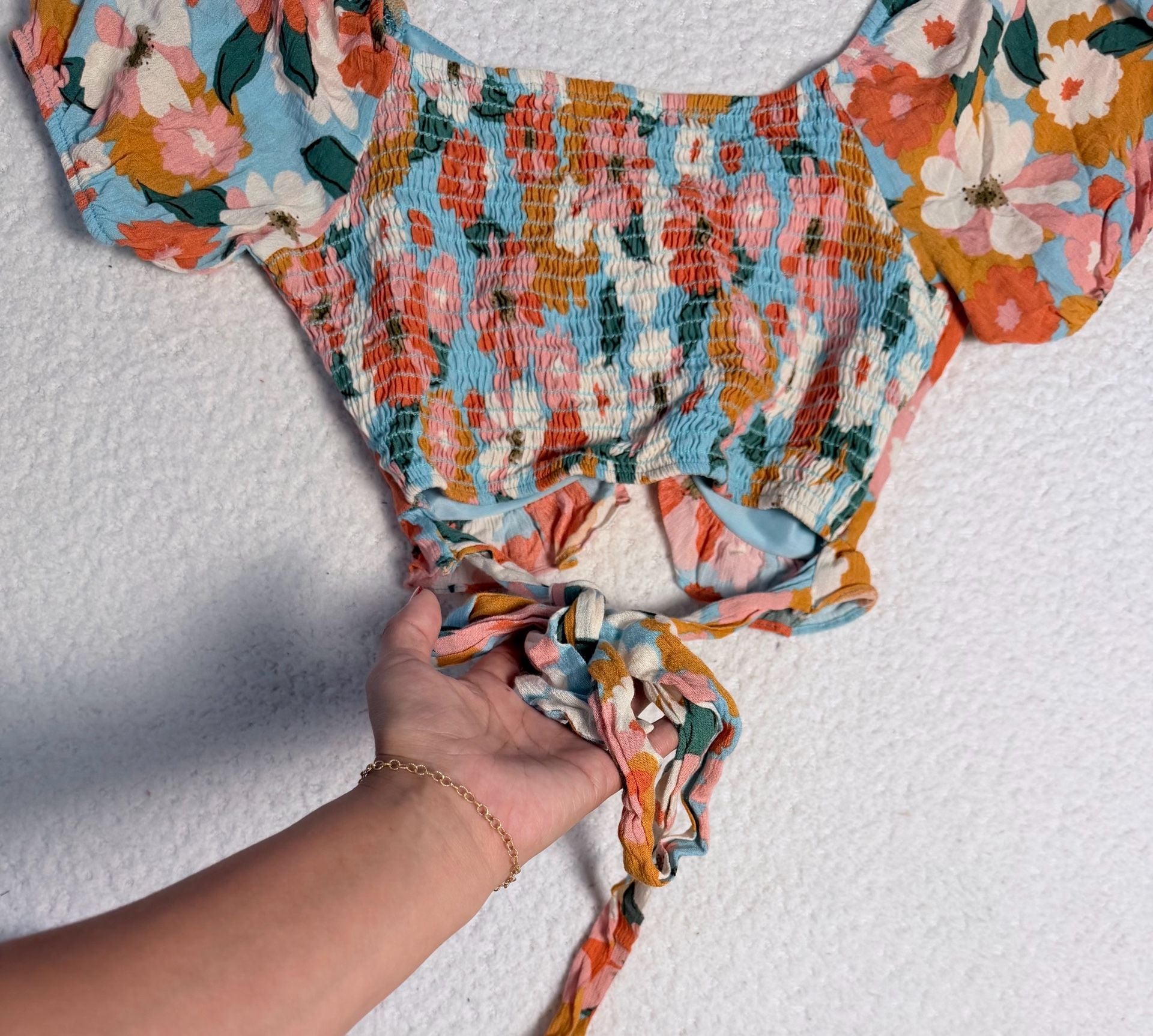 Altar'd State Floral Smocked Twist Front Crop Top NWT 8
