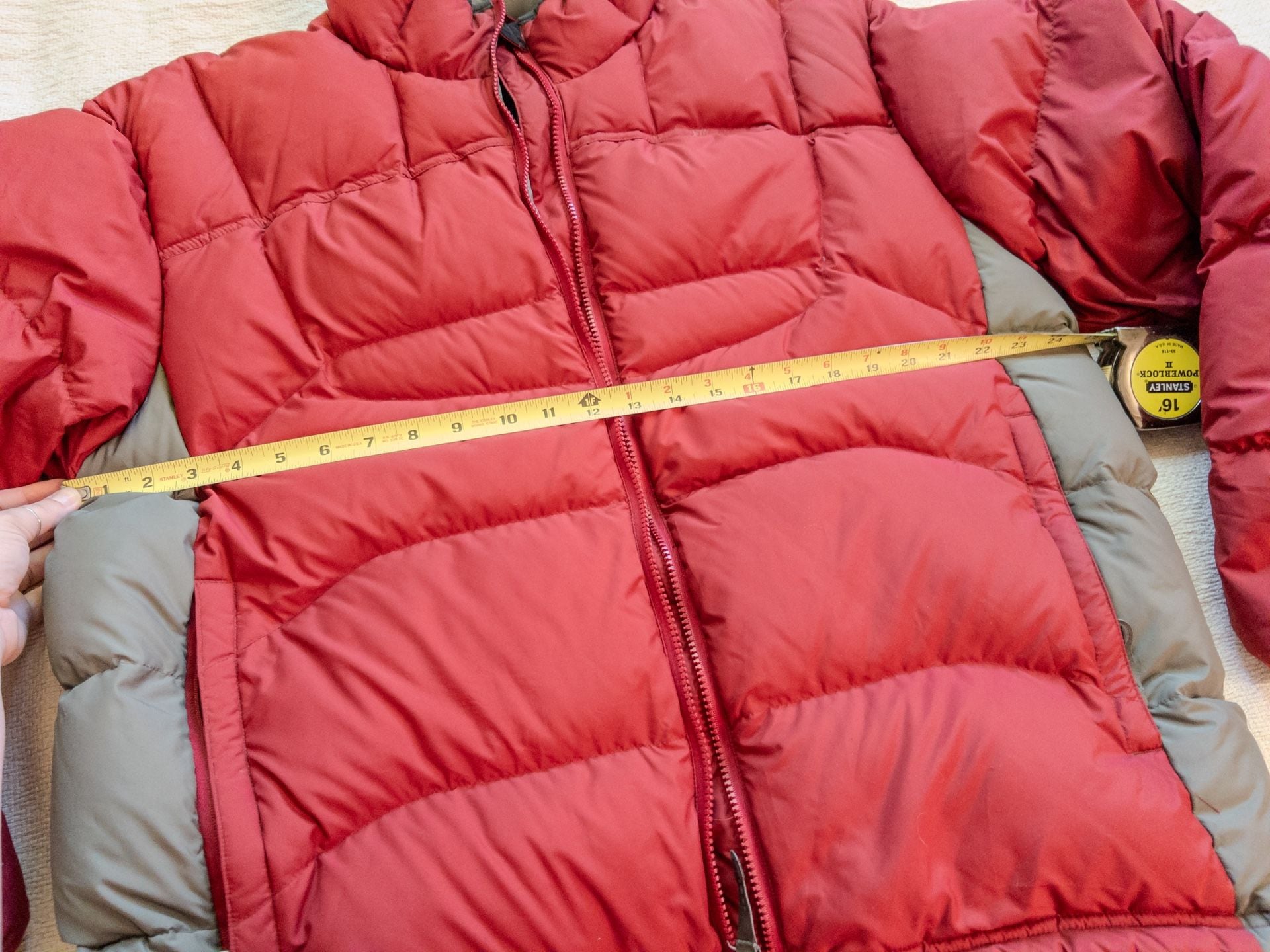 Y2K REI Recreational Equipment Inc. Men's Zip-In Insulated Goose Down Puffer Jacket Red/Grey Headphones 🎧 14