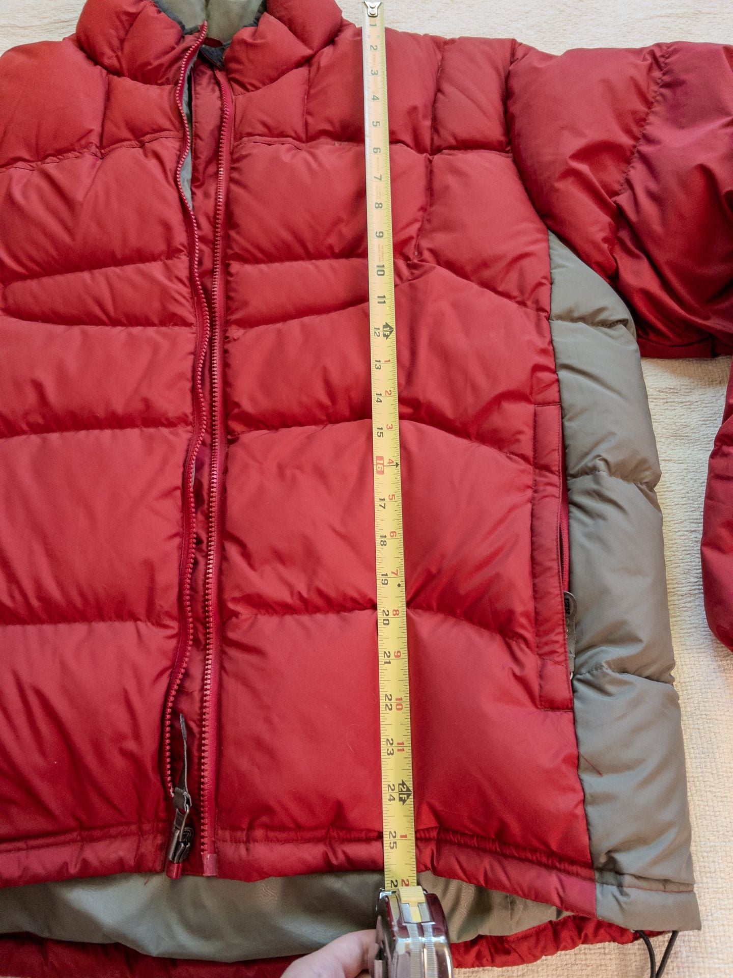 Y2K REI Recreational Equipment Inc. Men's Zip-In Insulated Goose Down Puffer Jacket Red/Grey Headphones 🎧 15