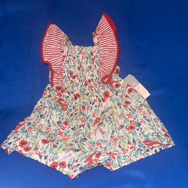 Pastourelle by Pippa & Julie Floral Striped Ruffle Romper Sz 3-6 Months NWT