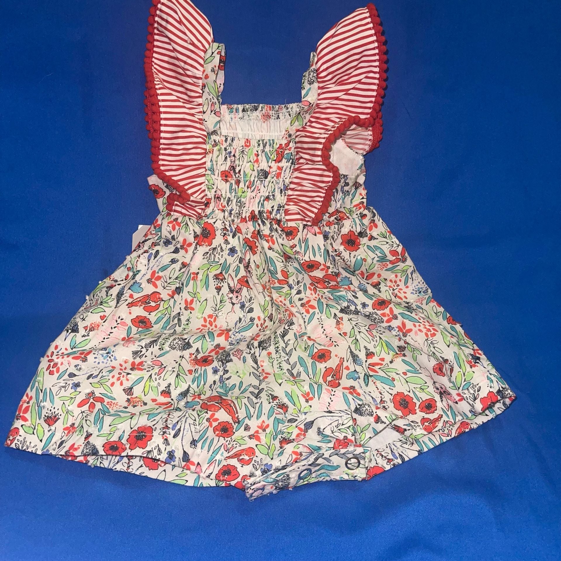 Pastourelle by Pippa & Julie Floral Striped Ruffle Romper Sz 3-6 Months NWT 7