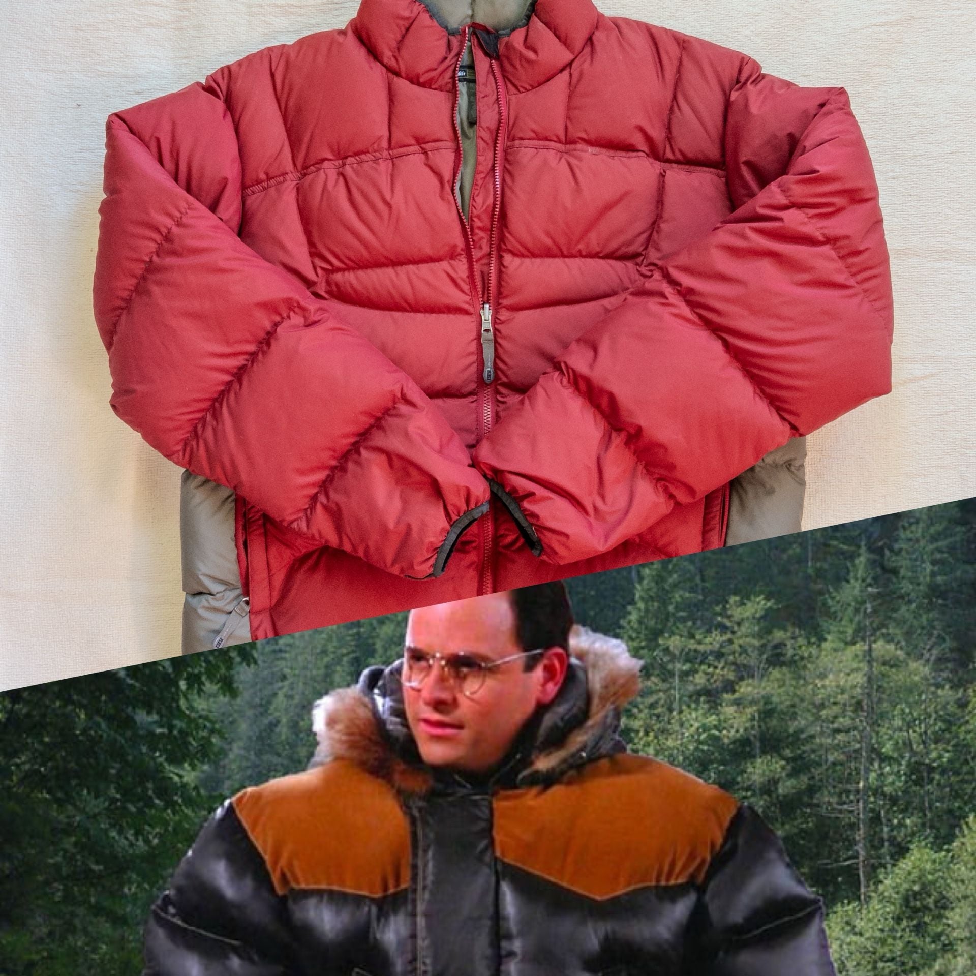 Y2K REI Recreational Equipment Inc. Men's Zip-In Insulated Goose Down Puffer Jacket Red/Grey Headphones 🎧 3