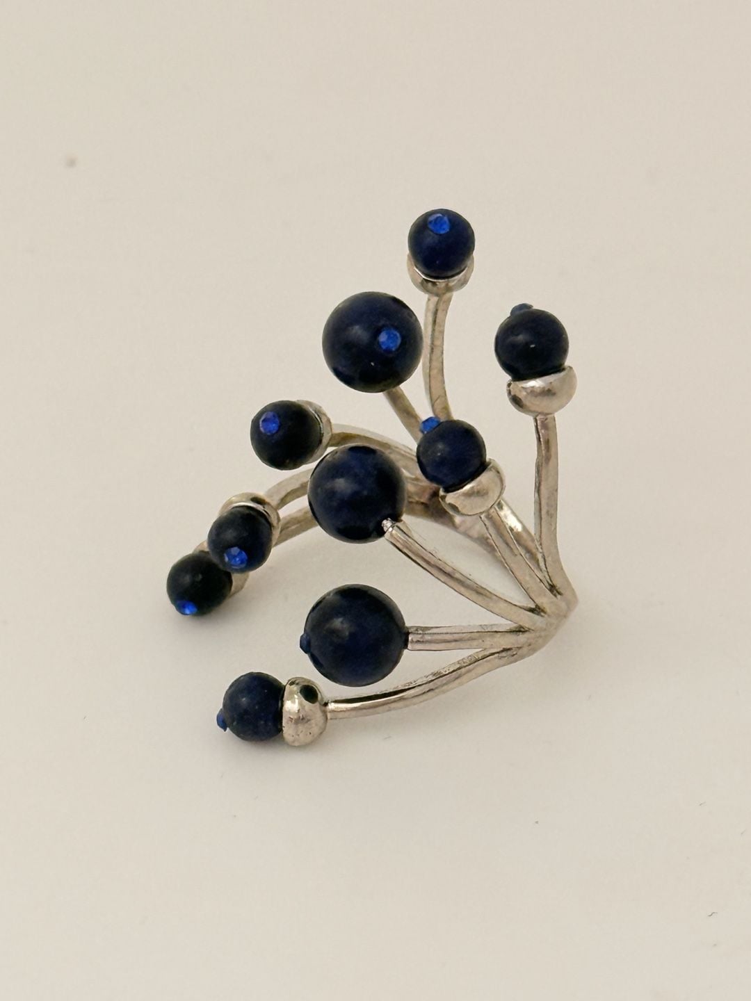 Modernist Sterling Silver and Lapis Lazuli Ball Statement Ring 1