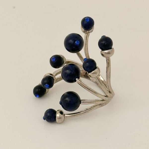 Modernist Sterling Silver and Lapis Lazuli Ball Statement Ring