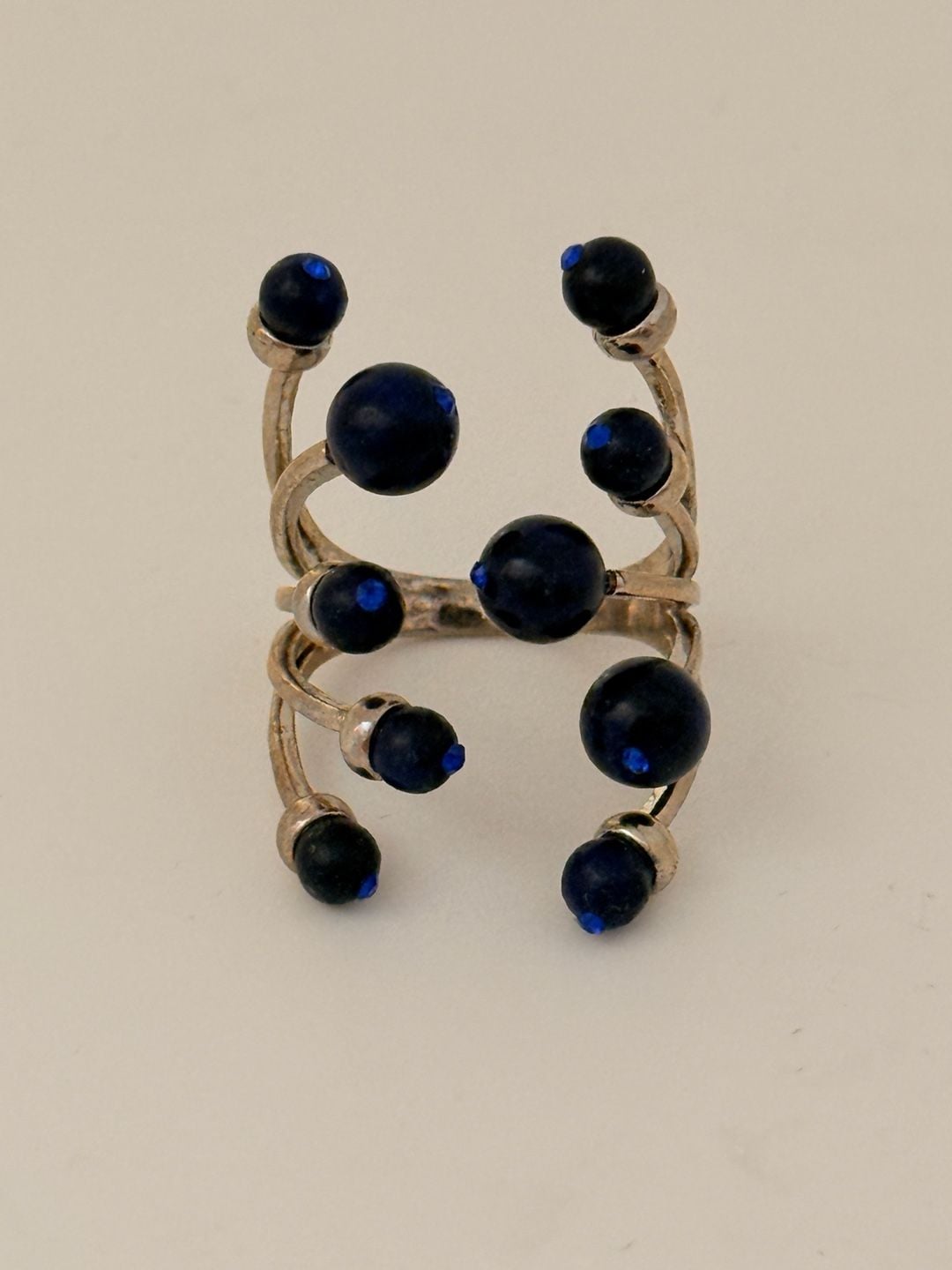 Modernist Sterling Silver and Lapis Lazuli Ball Statement Ring 2