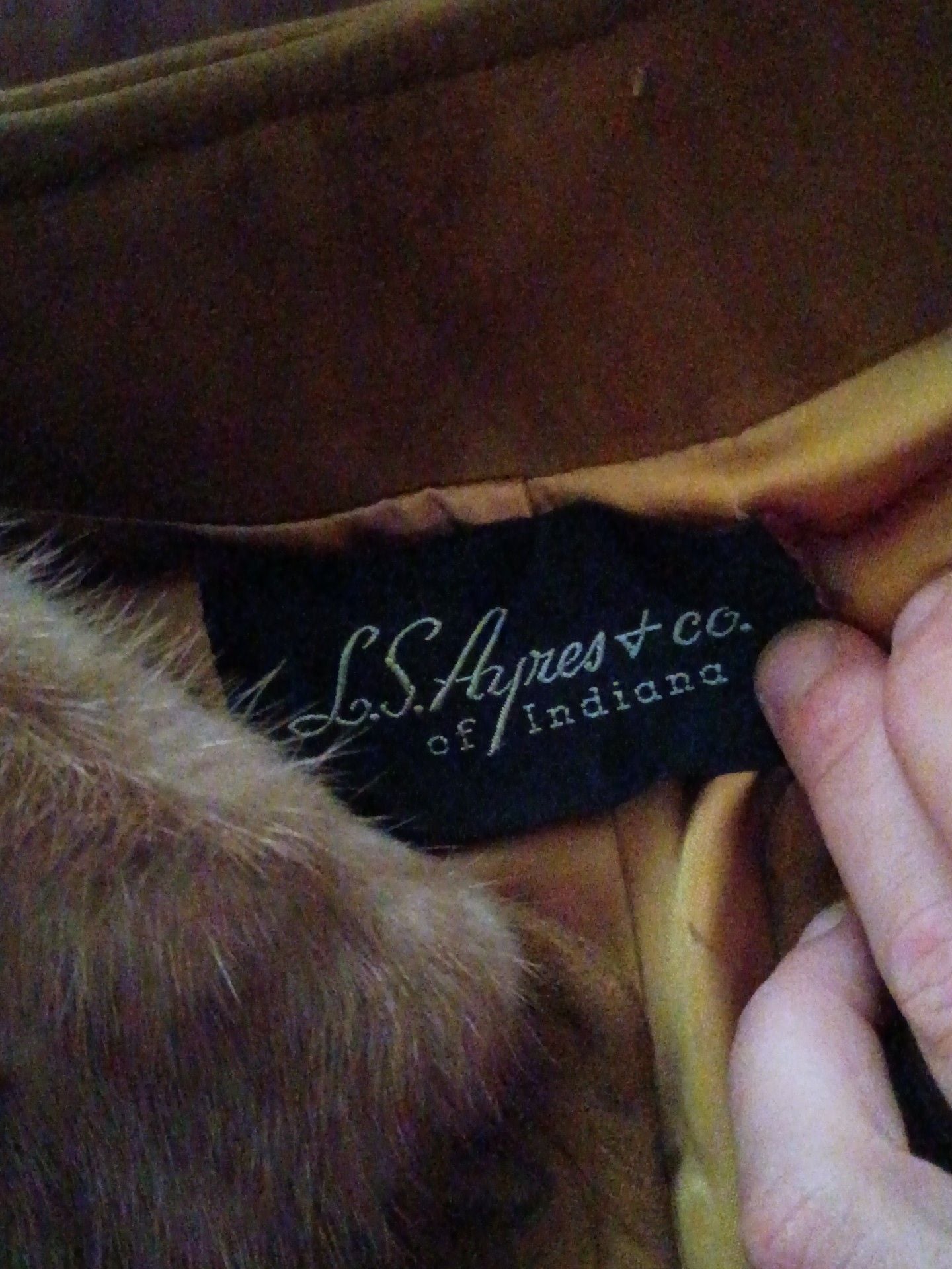Vintage L.S. Ayres & Co. Tan Suede Leather Coat with Fur Collar 2