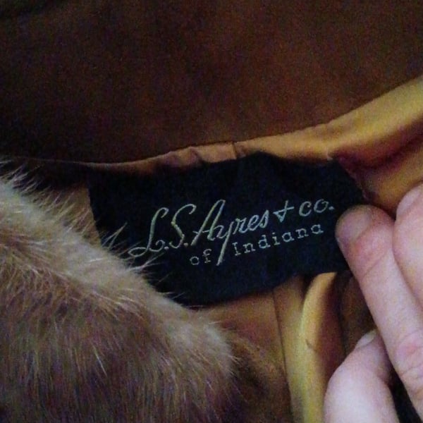 Vintage L.S. Ayres & Co. Tan Suede Leather Coat with Fur Collar