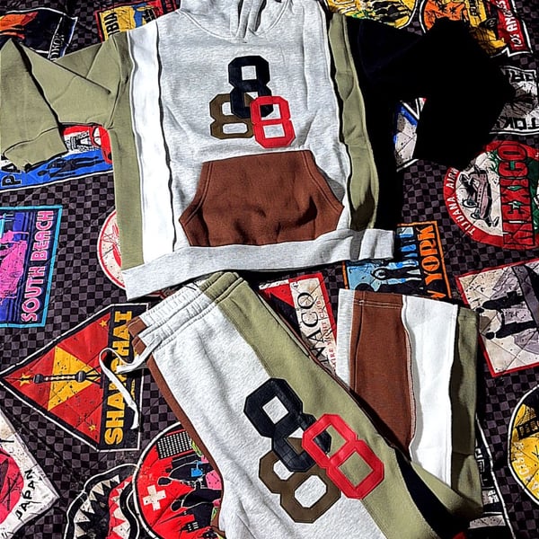 Fashion Nova 888 Patchwork Hoodie and Jogger Sweatpants Set