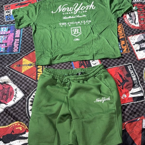 New York Cigar Club Oversized Boxy Graphic T-Shirt and Shorts Set