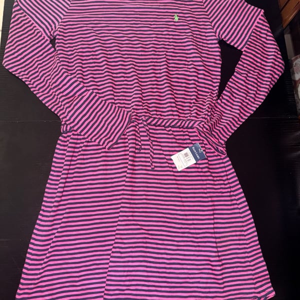 Ralph Lauren Long Sleeve Striped Drawstring Casual Dress