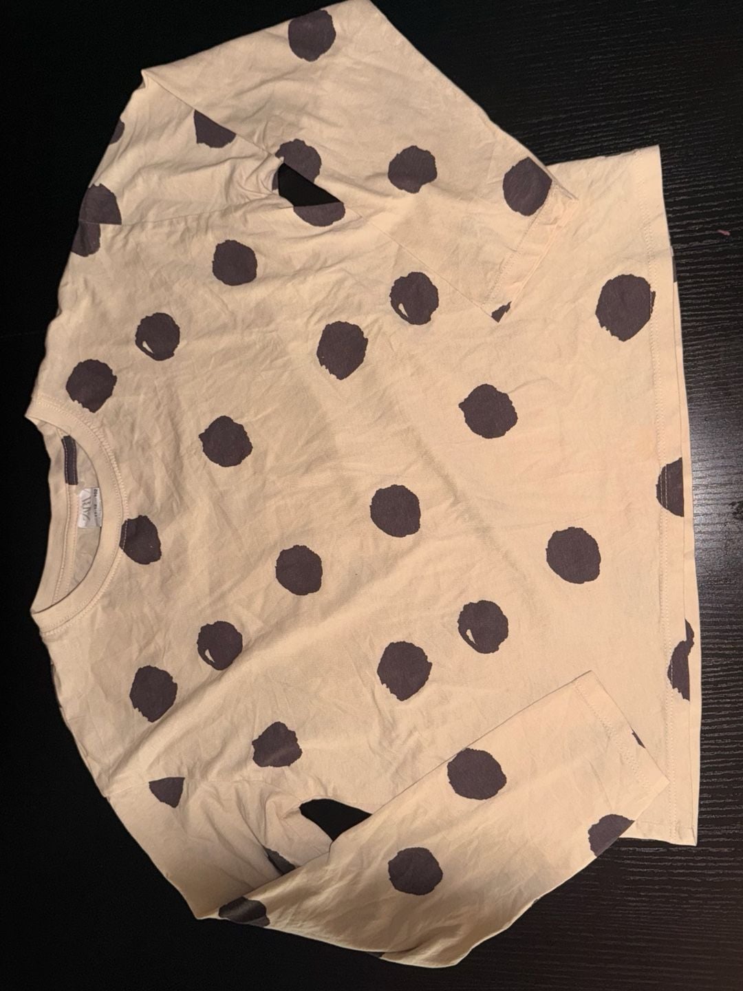 Zara Kids Beige and Brown Polka Dot Long Sleeve Crew Neck T-Shirt 1