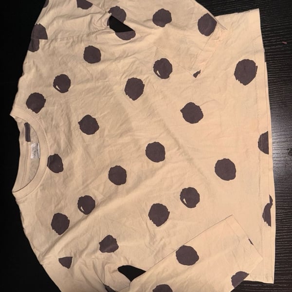 Zara Kids Beige and Brown Polka Dot Long Sleeve Crew Neck T-Shirt