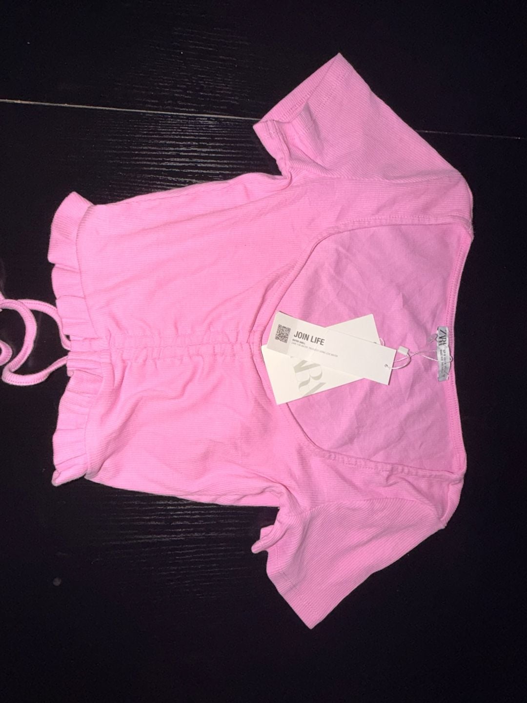 Zara Pink Ribbed Ruched Front Crop Top 1