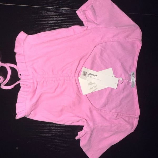 Zara Pink Ribbed Ruched Front Crop Top