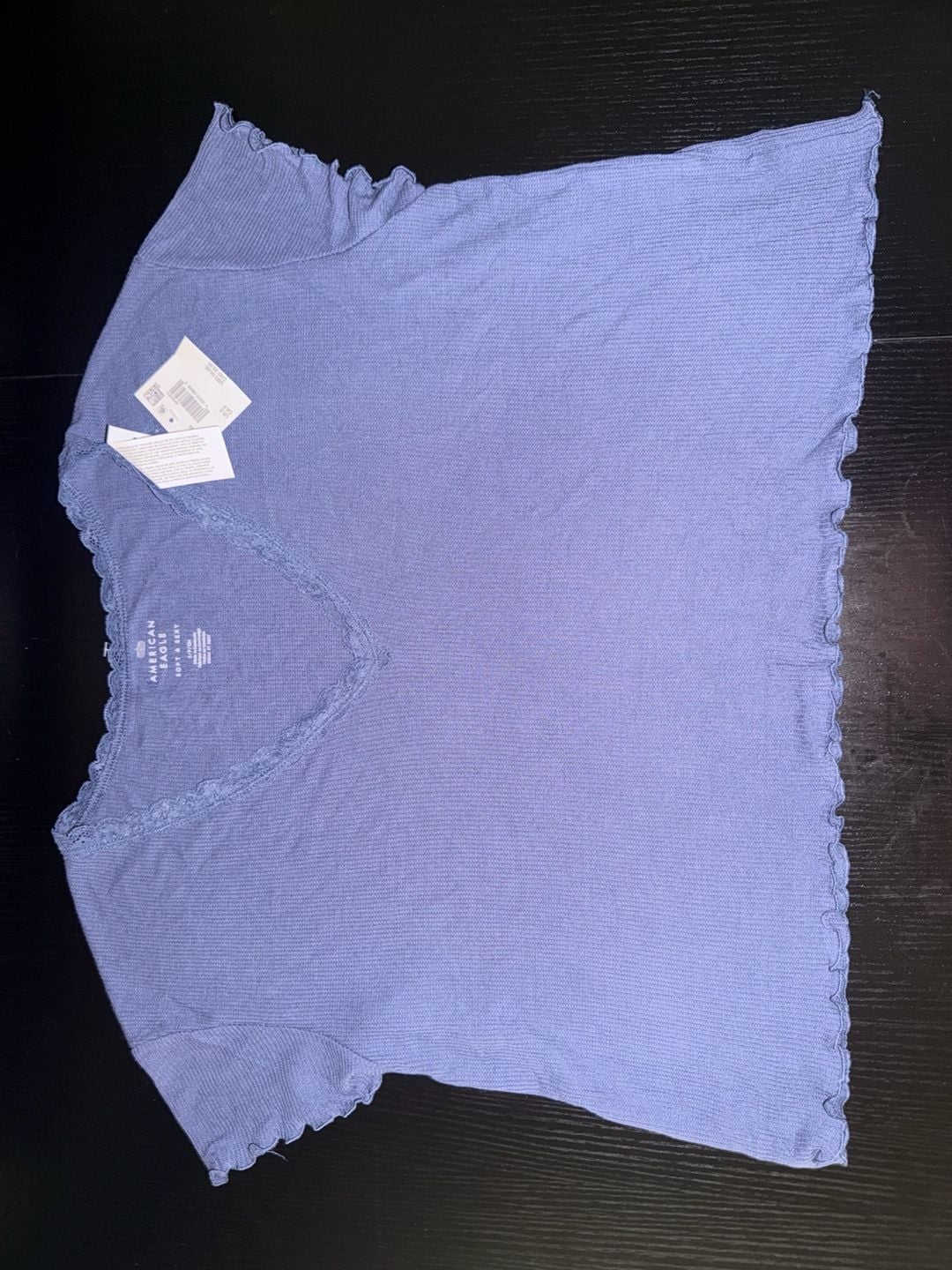 American Eagle Soft & Sexy Ribbed V-Neck Lettuce Edge Crop Tee 1