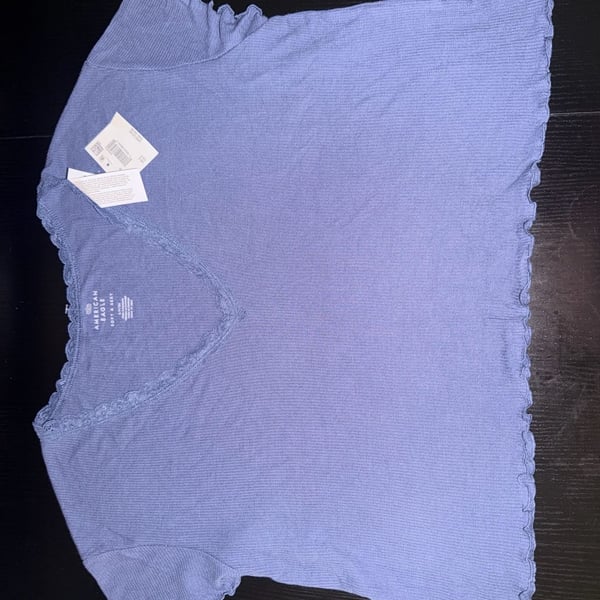 American Eagle Soft & Sexy Ribbed V-Neck Lettuce Edge Crop Tee