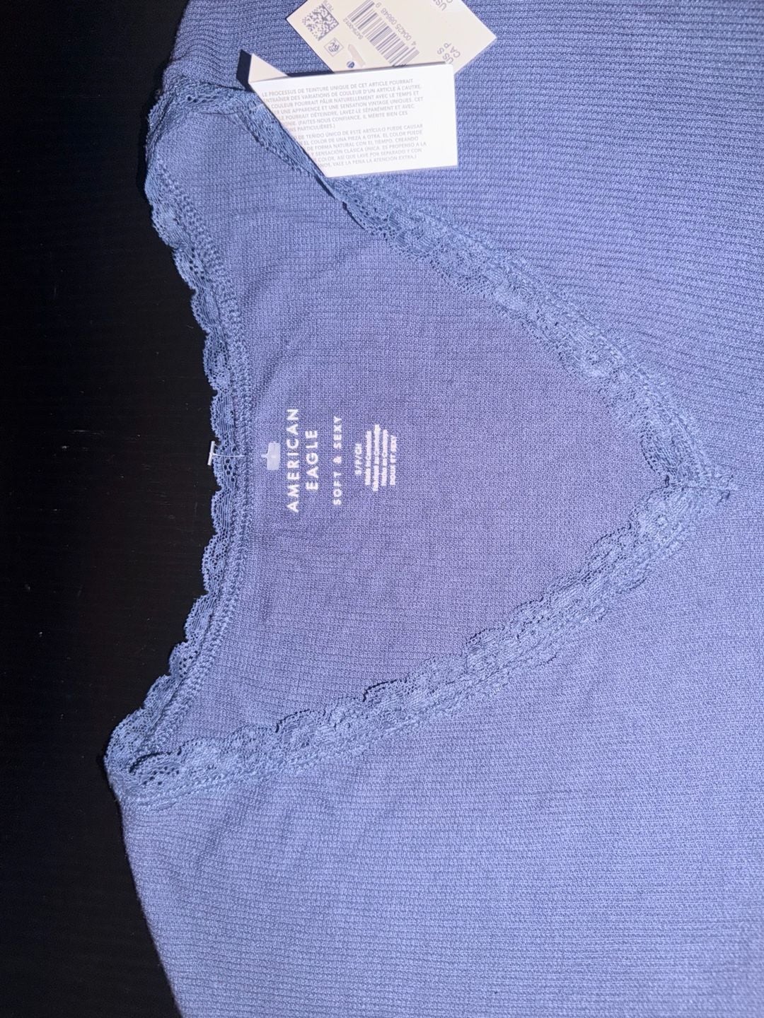 American Eagle Soft & Sexy Ribbed V-Neck Lettuce Edge Crop Tee 2