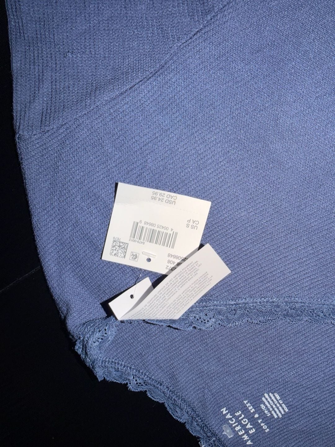 American Eagle Soft & Sexy Ribbed V-Neck Lettuce Edge Crop Tee 3
