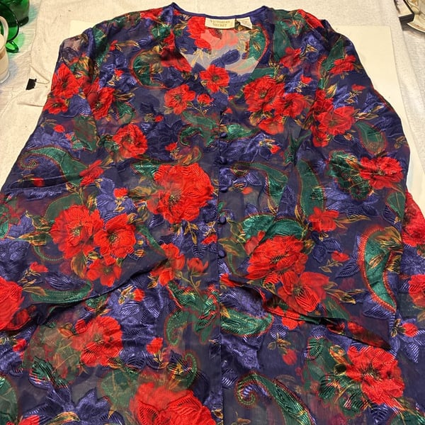 Vintage Victoria's Secret Floral Paisley Sheer Button-Down Robe