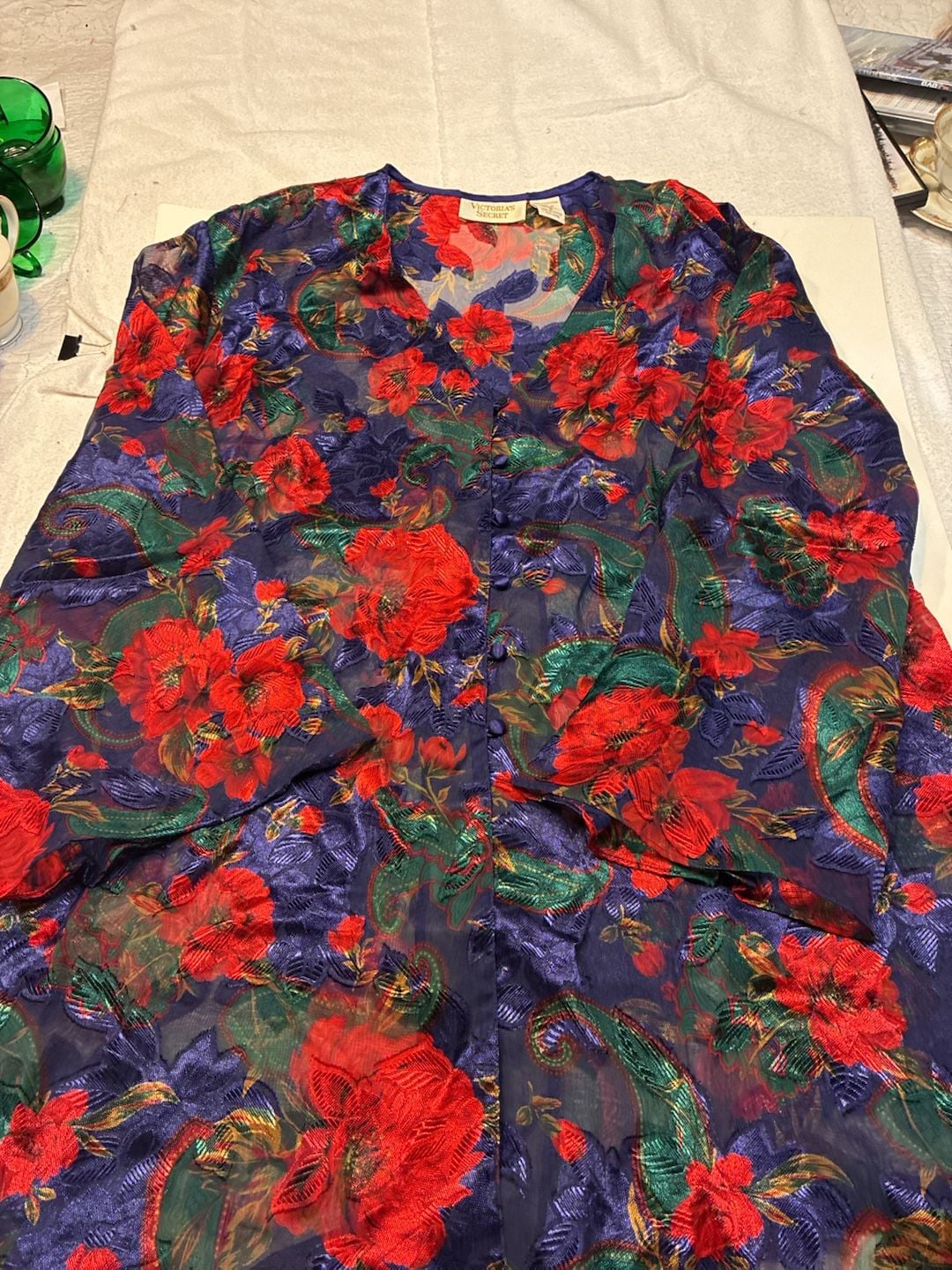 Vintage Victoria's Secret Floral Paisley Sheer Button-Down Robe 2