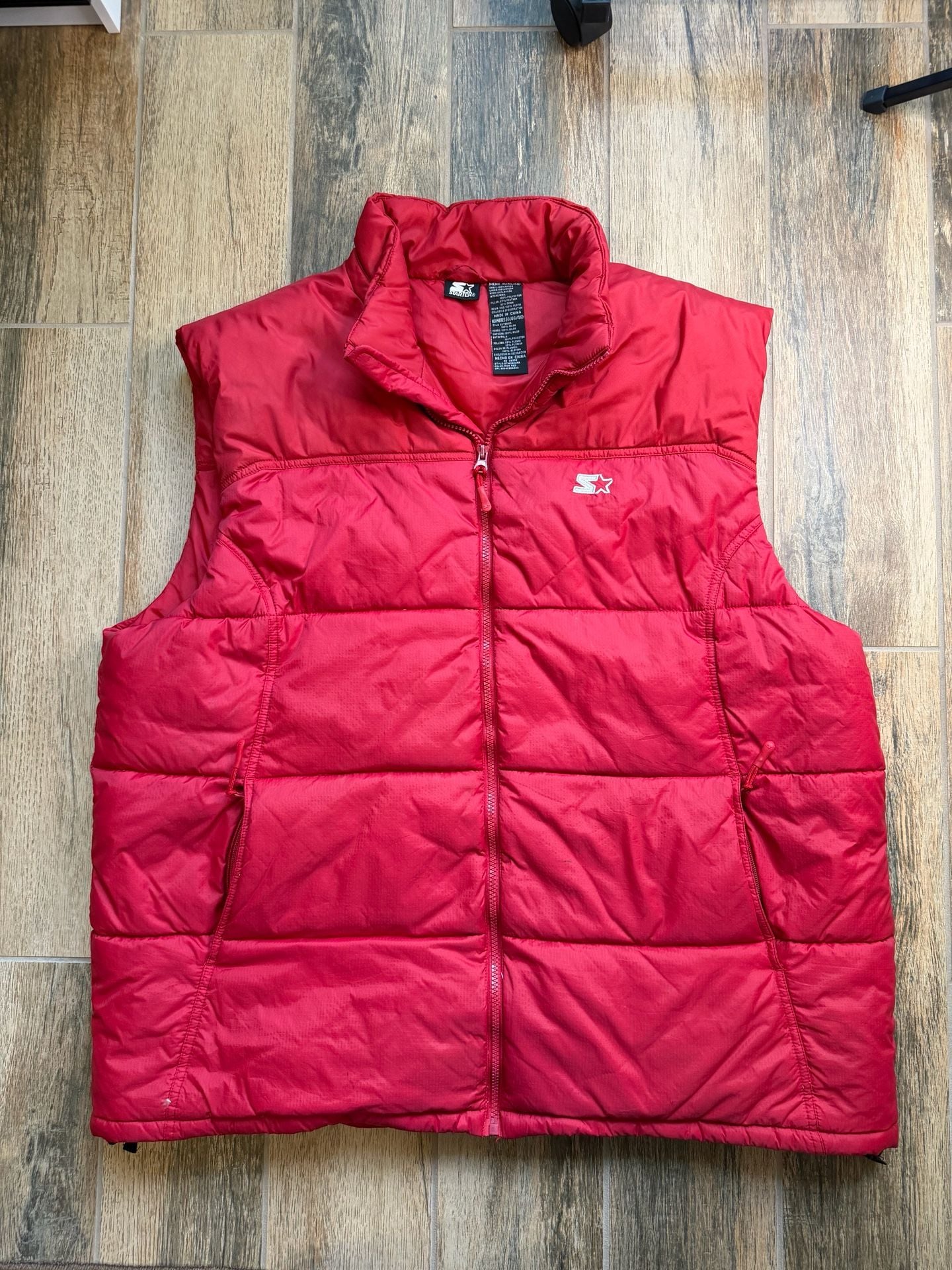 Starter Men's Red Puffer Vest Down-Filled Zip-Up Gilet Size XL 2