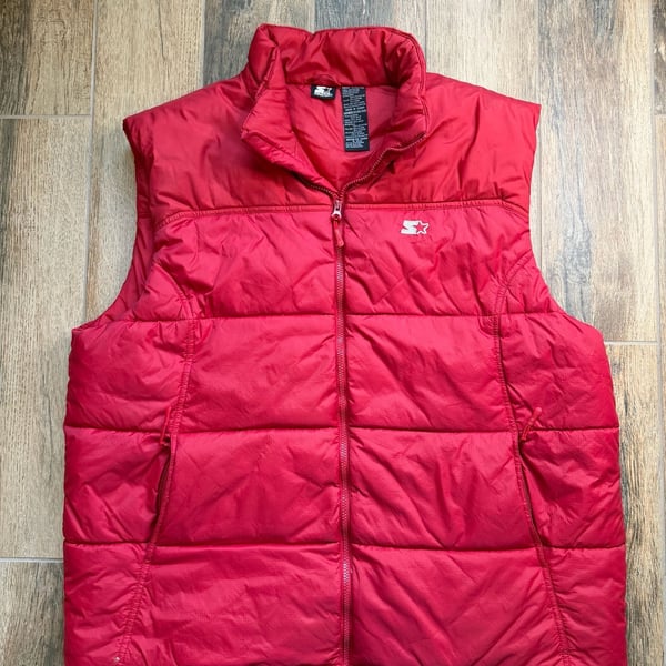 Starter Men's Red Puffer Vest Down-Filled Zip-Up Gilet Size XL