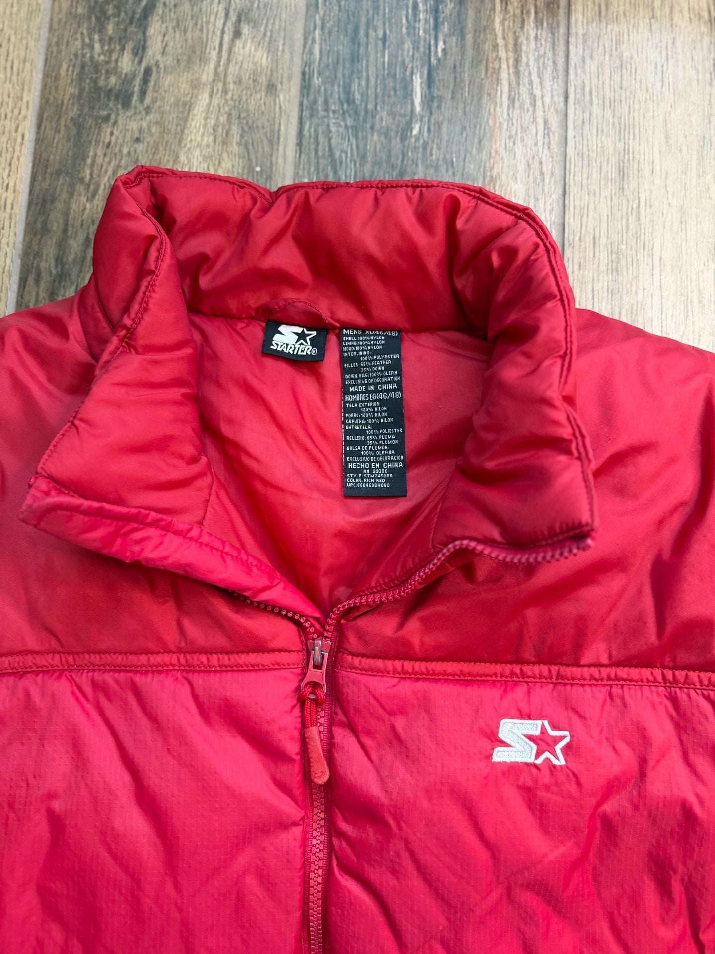 Starter Men's Red Puffer Vest Down-Filled Zip-Up Gilet Size XL 3