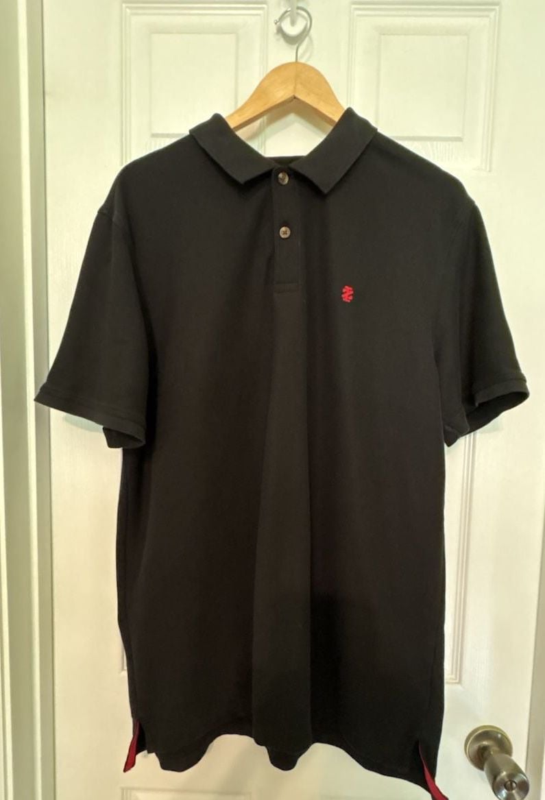 EUC IZOD Advantage Performance Men's Solid Polo Shirt, Black with Red Logo, XL 2