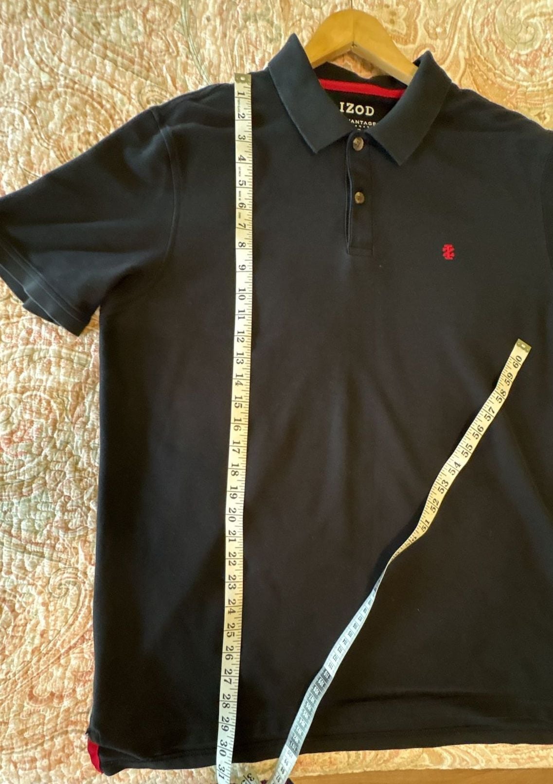 EUC IZOD Advantage Performance Men's Solid Polo Shirt, Black with Red Logo, XL 10