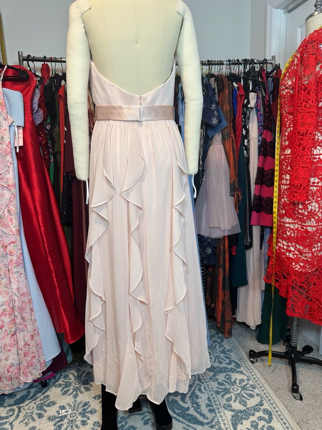 Blush Pink Chiffon Ruffle V-Neck Formal Bridesmaid Evening Gown Size 8 7