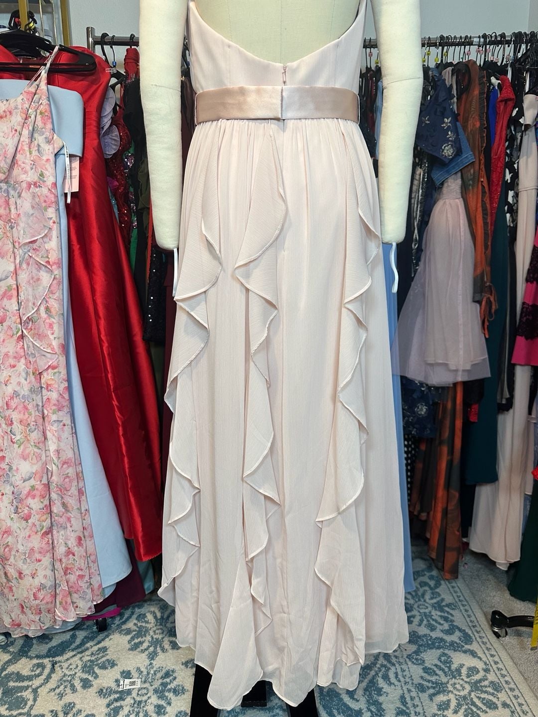 Blush Pink Chiffon Ruffle V-Neck Formal Bridesmaid Evening Gown Size 8 8