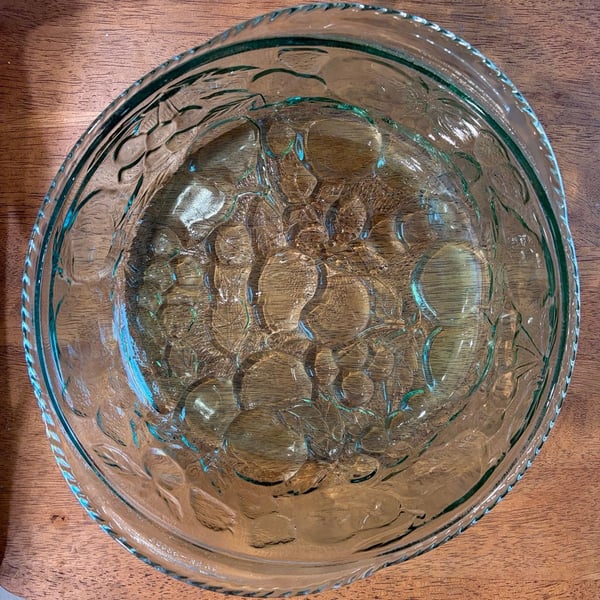 Vintage Libbey Orchard Green Glass Round Casserole Dish with Pie Plate Lid