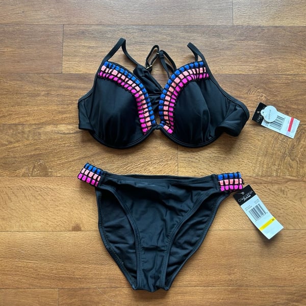 California Waves Black Bikini Set with Multi-Color Beaded Trim