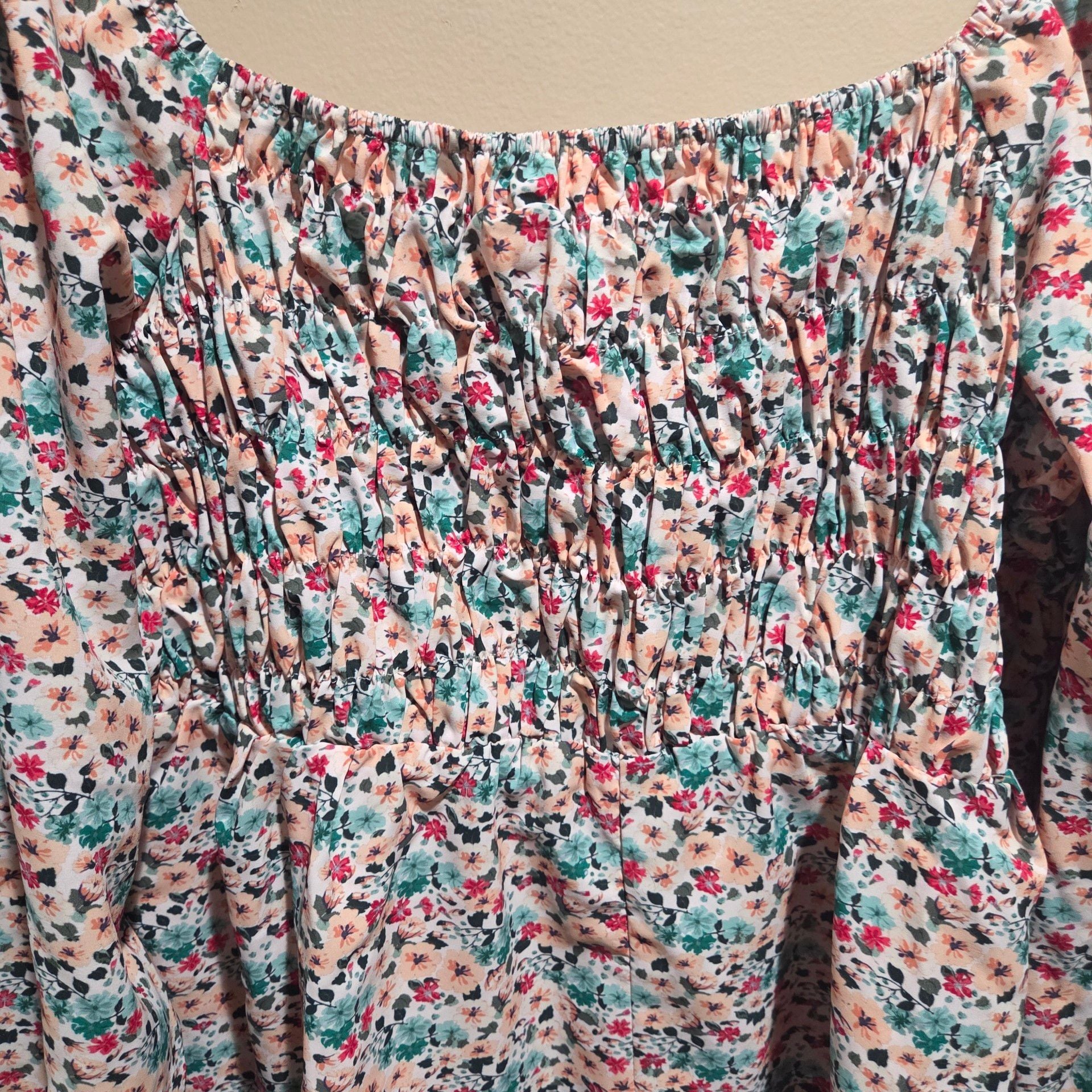 Pink Lily Floral Print Smocked Long Sleeve romper Dress, Size XL, Style #MA2578 3