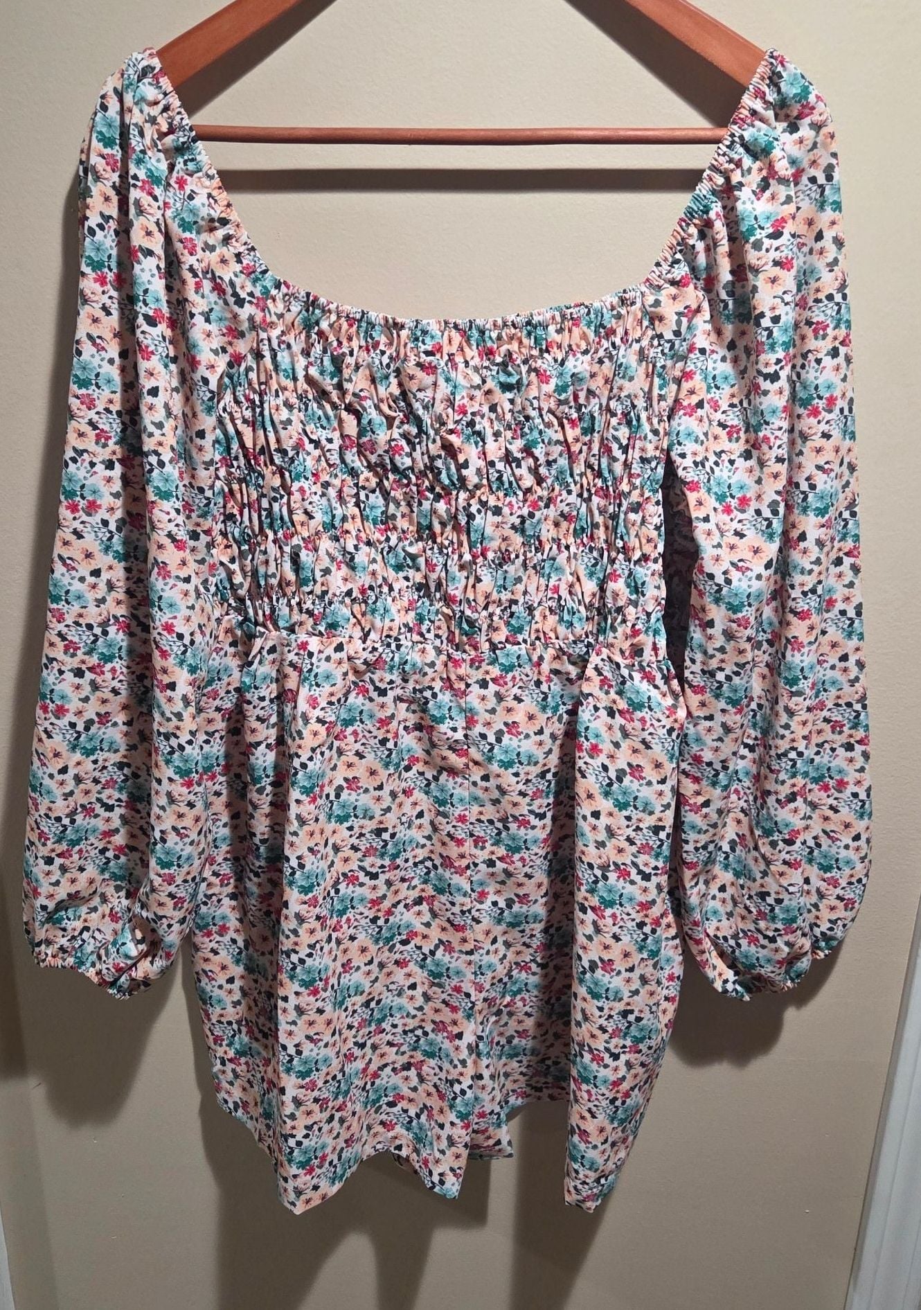 Pink Lily Floral Print Smocked Long Sleeve romper Dress, Size XL, Style #MA2578 2