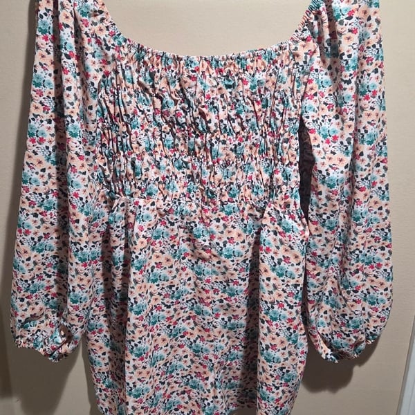 Pink Lily Floral Print Smocked Long Sleeve romper Dress, Size XL, Style #MA2578