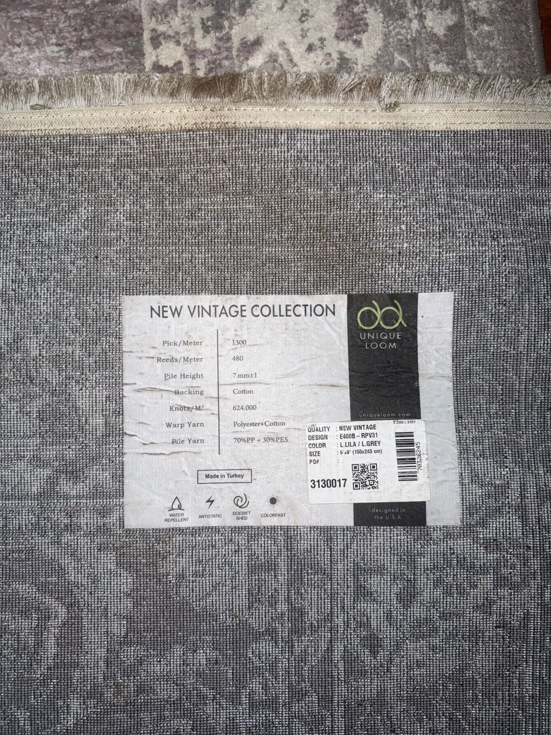 Unique Loom New Vintage Collection E400B-RPV31 Medallion Area Rug, 5'x8', Grey 2