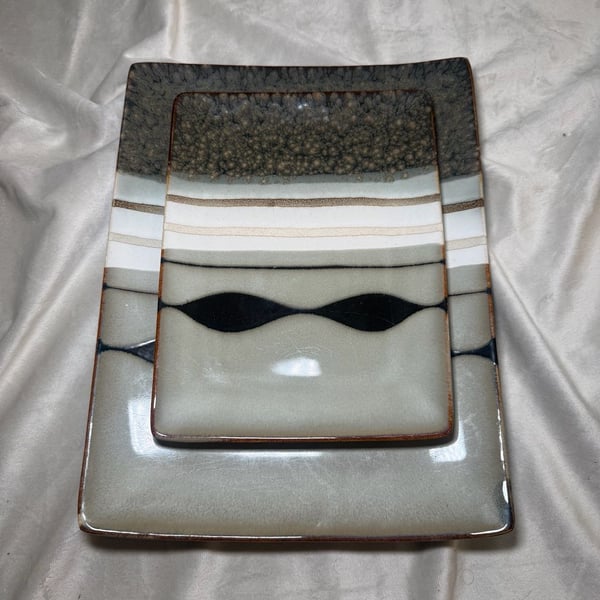 Sango Prelude Black 4508 Rectangular Ceramic Plates, Assorted Sizes