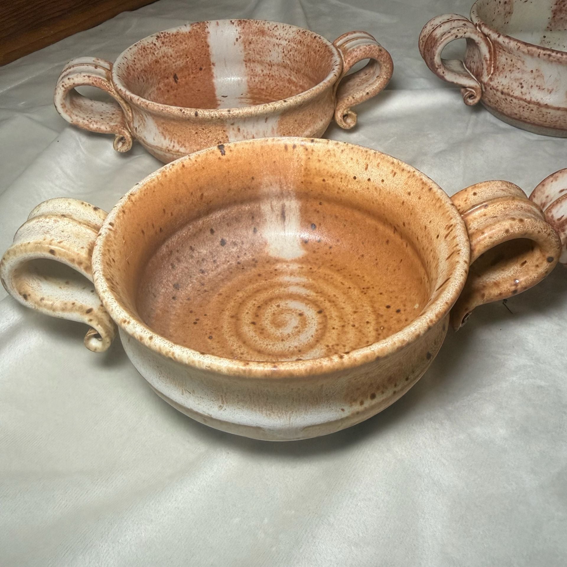 Set of 6 Studio Pottery Handled Soup Bowls 3