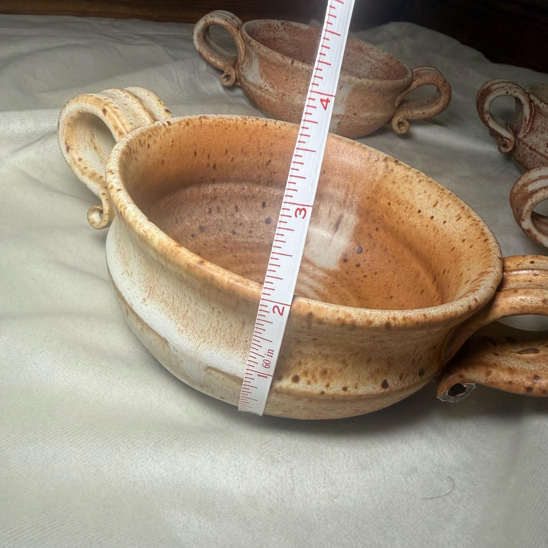 Set of 6 Studio Pottery Handled Soup Bowls 4