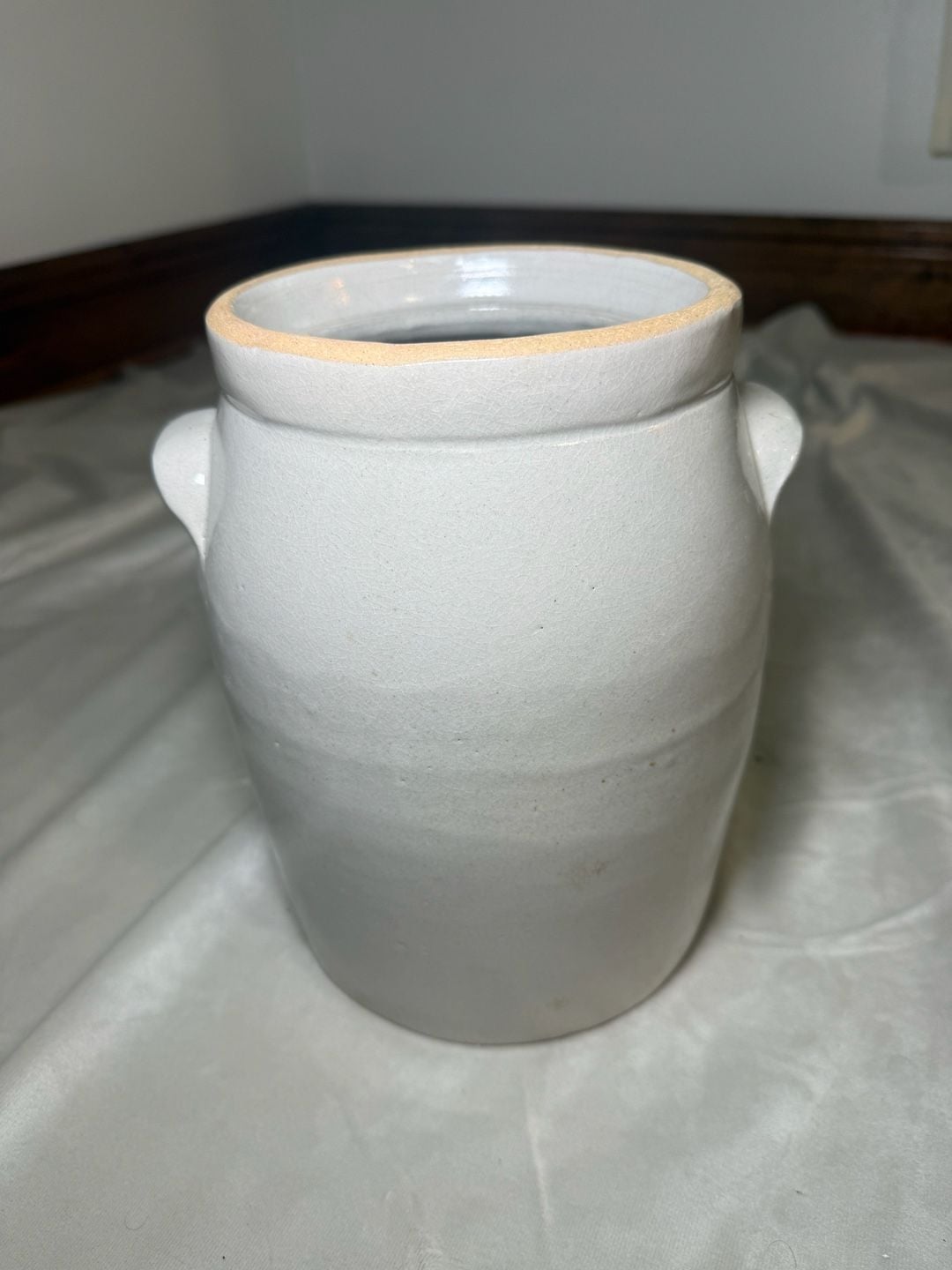 White Stoneware Crock Jar, White Crock, Stoneware Jar, Handled Stoneware, Antique 1