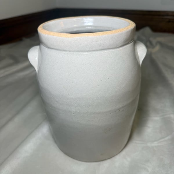 White Stoneware Crock Jar, White Crock, Stoneware Jar, Handled Stoneware, Antique