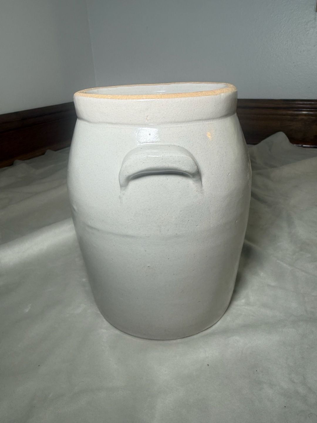 White Stoneware Crock Jar, White Crock, Stoneware Jar, Handled Stoneware, Antique 4